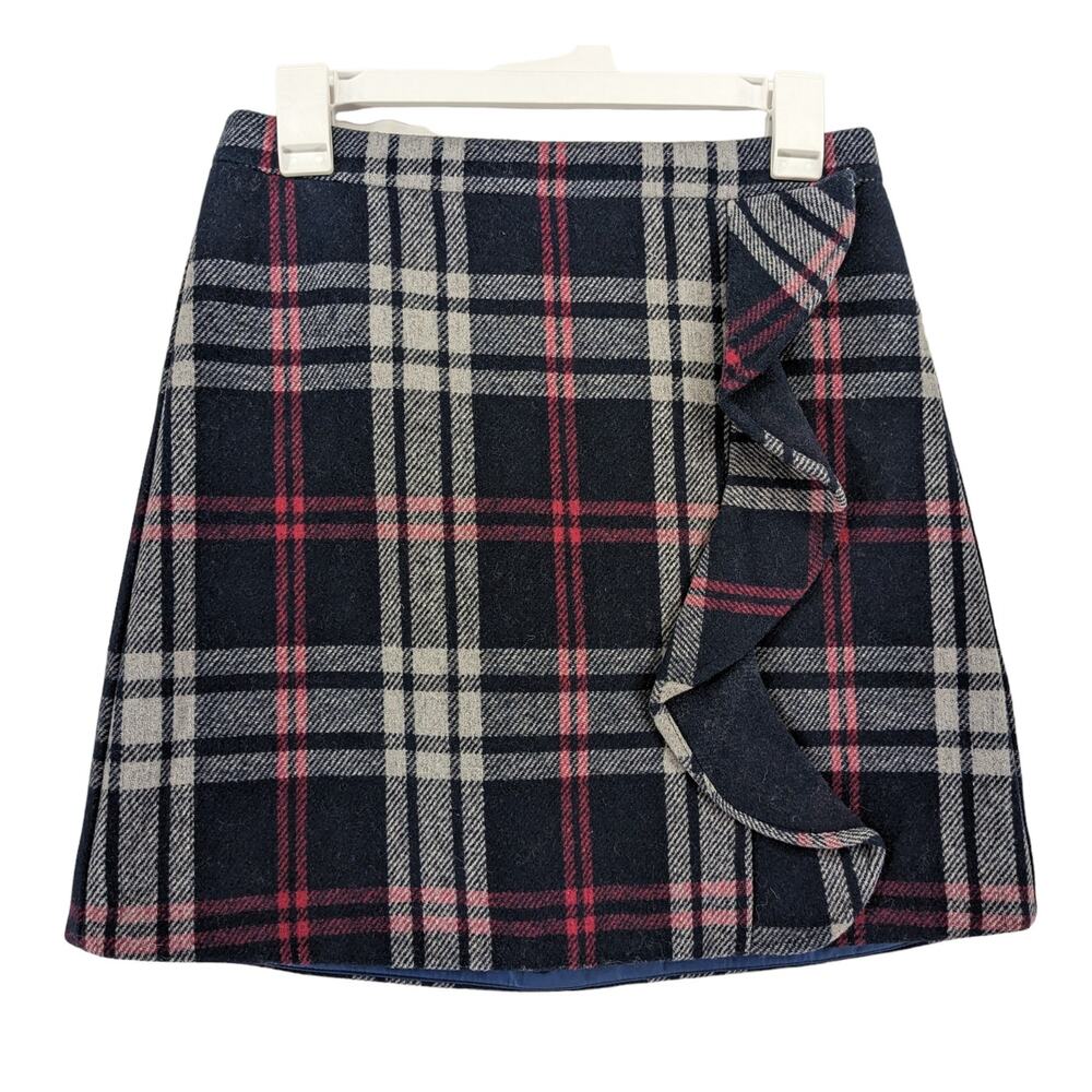 J. Crew Mercantile Plaid Ruffle Mini‎ Skirt 2 Pink Blue Micro Lined Back Zip 90s